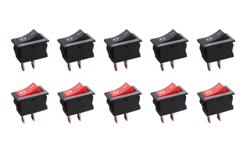 Mini Rocker Switch 2P SPST 6A Black & Red (10pcs)